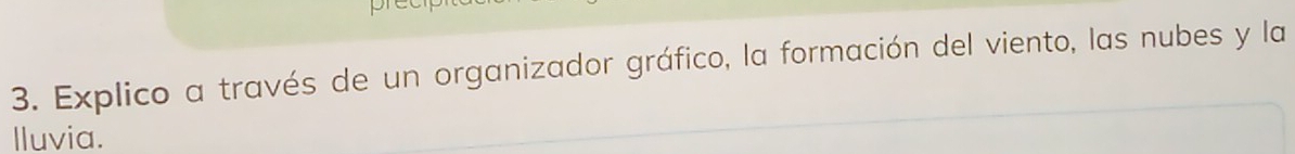 Explico a través de un organizador gráfico, la formación del viento, las nubes y la 
lluvia.