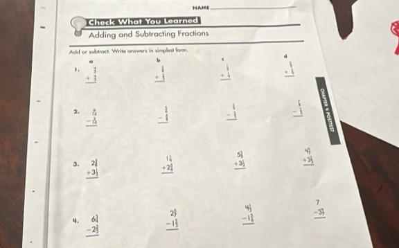 Solved: NAME_ - Check What You Learned Adding and Subtracting Fractions ...