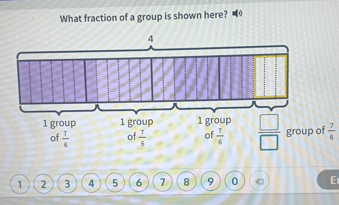 What fraction of a group is shown here?
f  7/6 
1 2 3 4 5 6 7 8 9 0