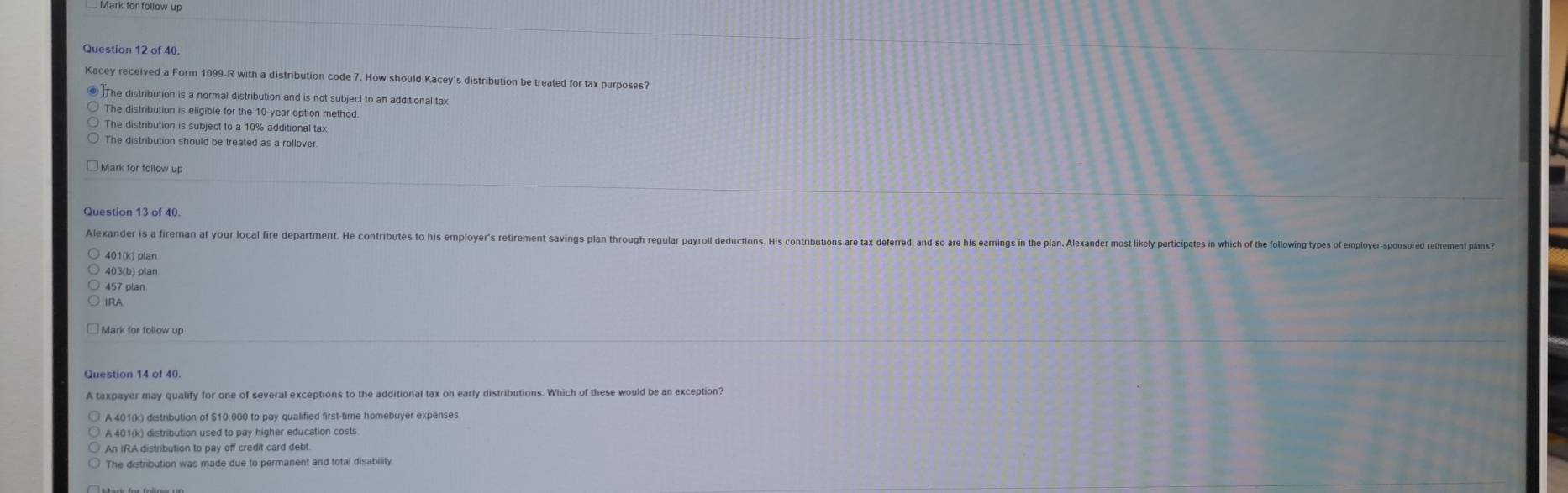 Solved: Mark for follow up Question 12 of 40. Kacey received a Form ...