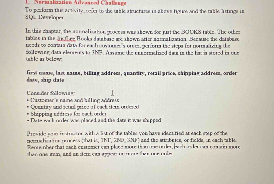 Solved: Normalization Advanced Challenge To perform this activity ...