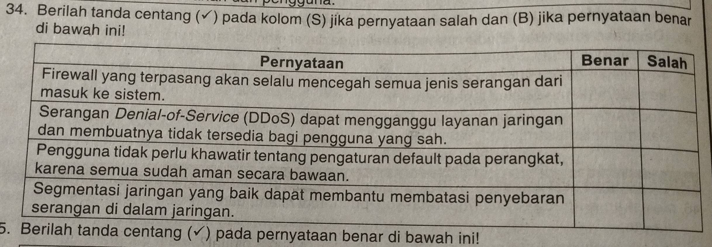 Berilah tanda centang (✓) pada kolom (S) jika pernyataan salah dan (B) jika pernyataan benar 
di bawah ini! 
5.aan benar di bawah ini!