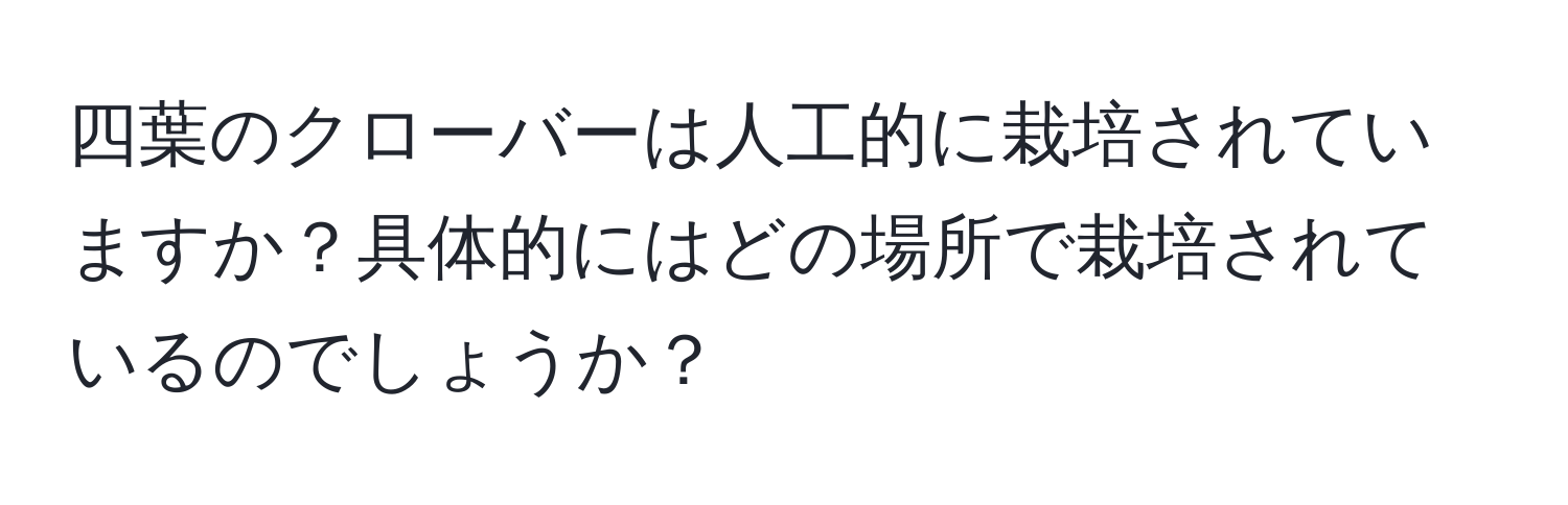 四葉のクローバーは人工的に栽培されていますか？具体的にはどの場所で栽培されているのでしょうか？