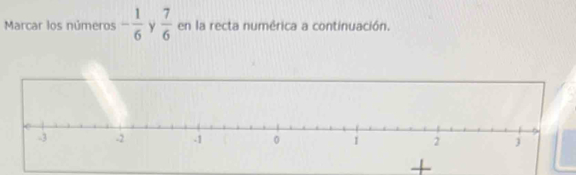 Marcar los números - 1/6  y  7/6  en la recta numérica a continuación. 
+