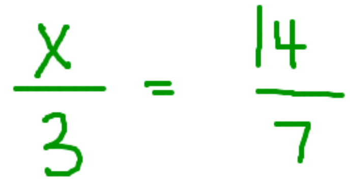  x/3 = 14/7 