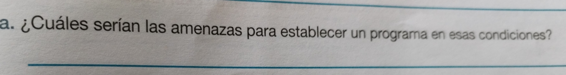 ¿Cuáles serían las amenazas para establecer un programa en esas condiciones 
_