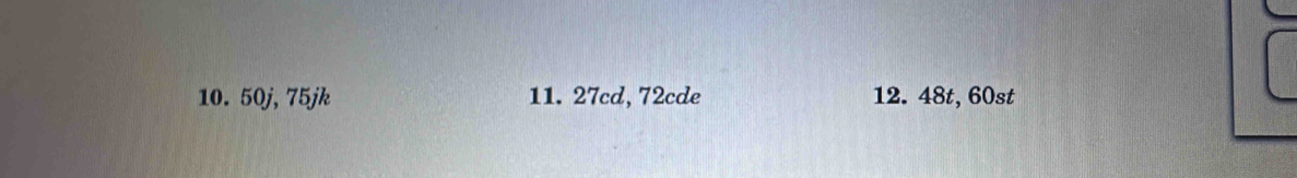 50j, 75jk 11. 27cd, 72cde 12. 48t, 60st