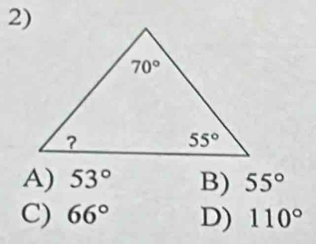 A) 53° B) 55°
C) 66° D) 110°