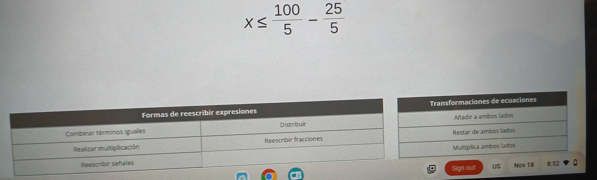 x≤  100/5 - 25/5 
Sign out US Nov 18