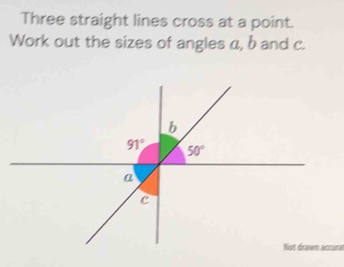 Solved: Three straight lines cross at a point. Work out the sizes of ...