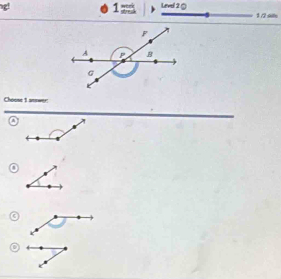 ng! 1 2 Level 2 @
1 /2 sille
Choose 1 answer:
o
B
a
D