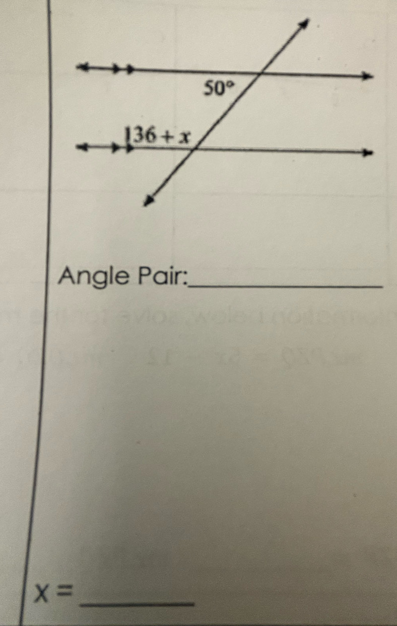 Angle Pair:_
x= _