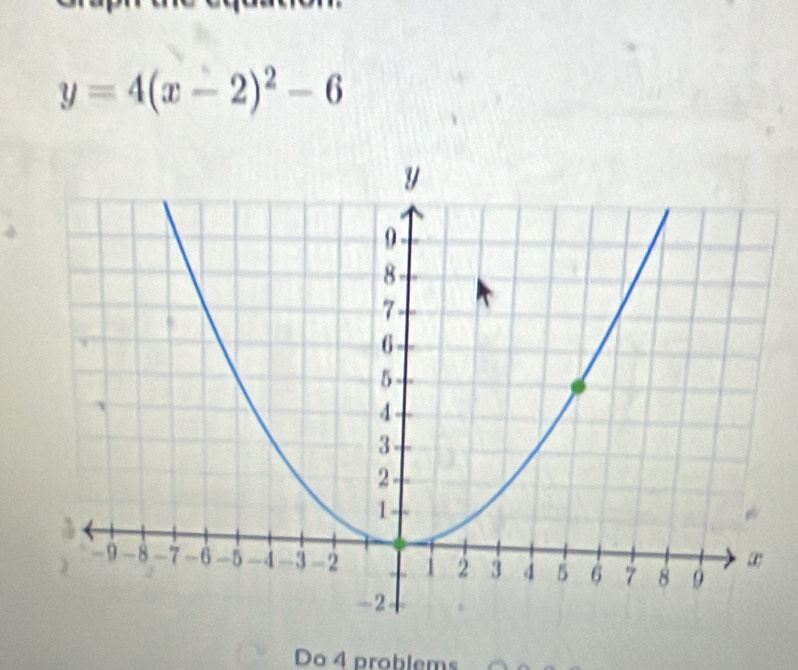 y=4(x-2)^2-6
Do 4 problems