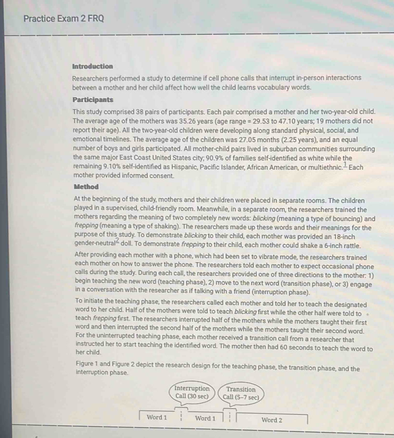 Solved: Practice Exam 2 FRQ Introduction Researchers performed a study ...