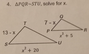 △ PQRsim STU , solve for x.