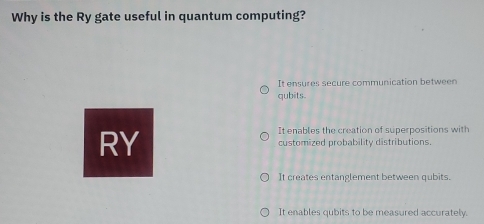 Solved: Why is the Ry gate useful in quantum computing? It ensures ...