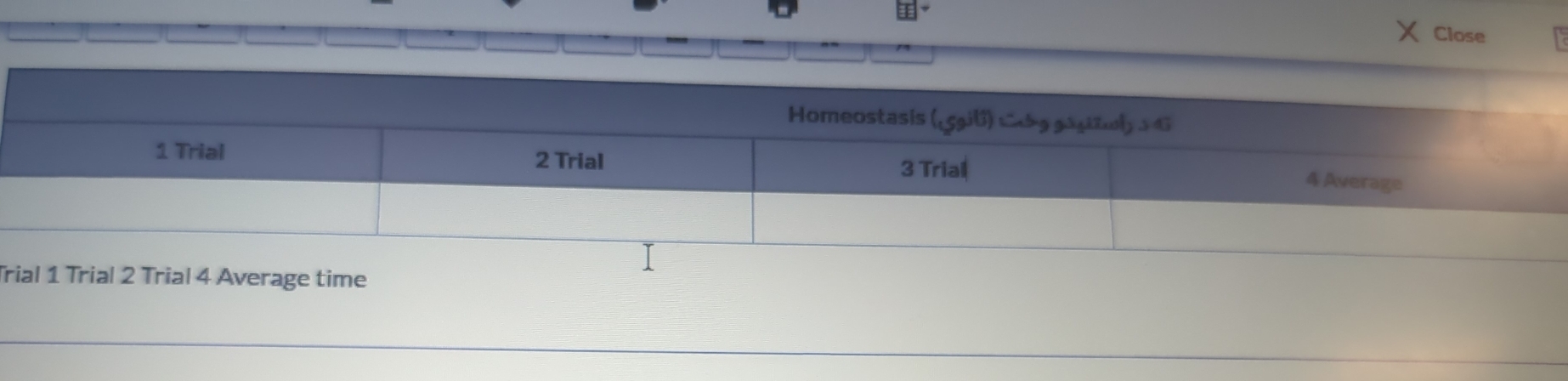 Close 
Trial 1 Trial 2 Trial 4 Average time