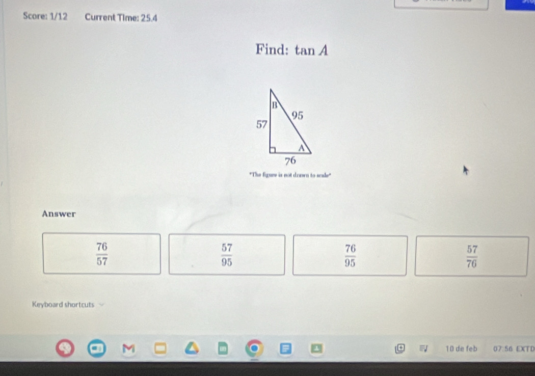 Solved: Score: 1/12 Current Time: 25.4 Find: tan A 