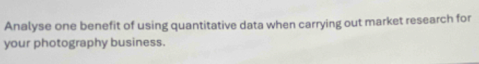 Analyse one benefit of using quantitative data when carrying out market research for 
your photography business.