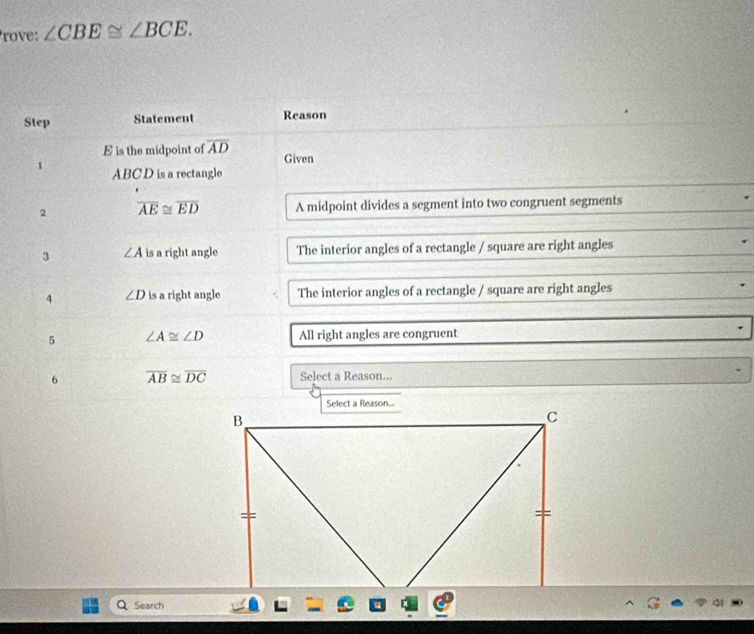 rove: ∠ CBE≌ ∠ BCE.
Search