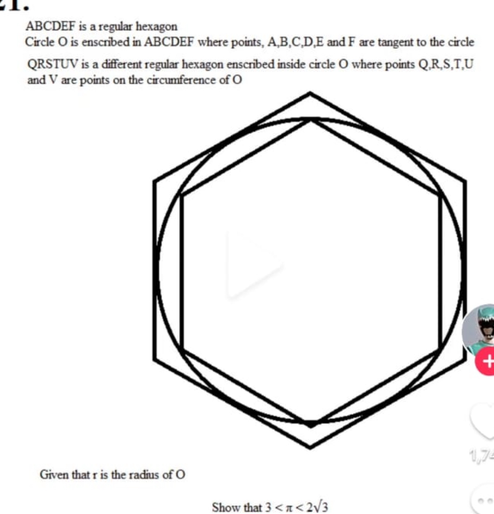 Solved: ABCDEF is a regular hexagon Circle O is enscribed in ABCDEF ...