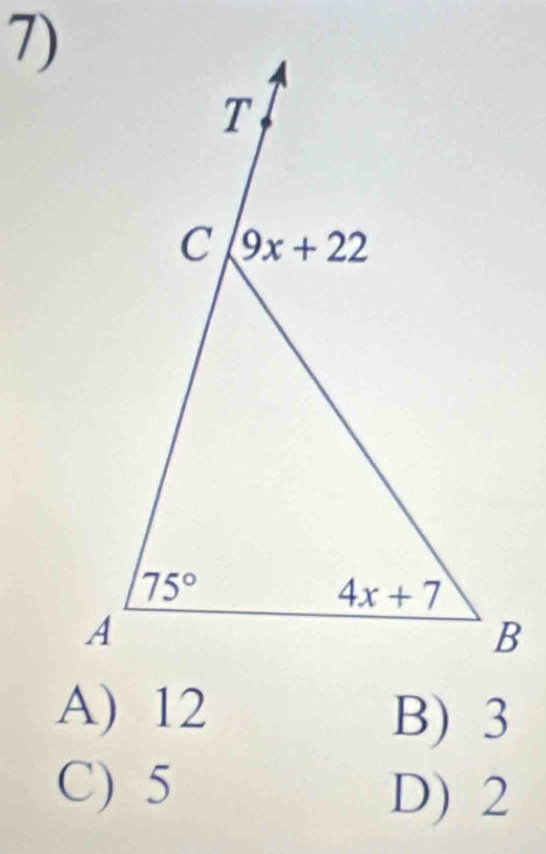 A) 12
B) 3
C) 5
D) 2