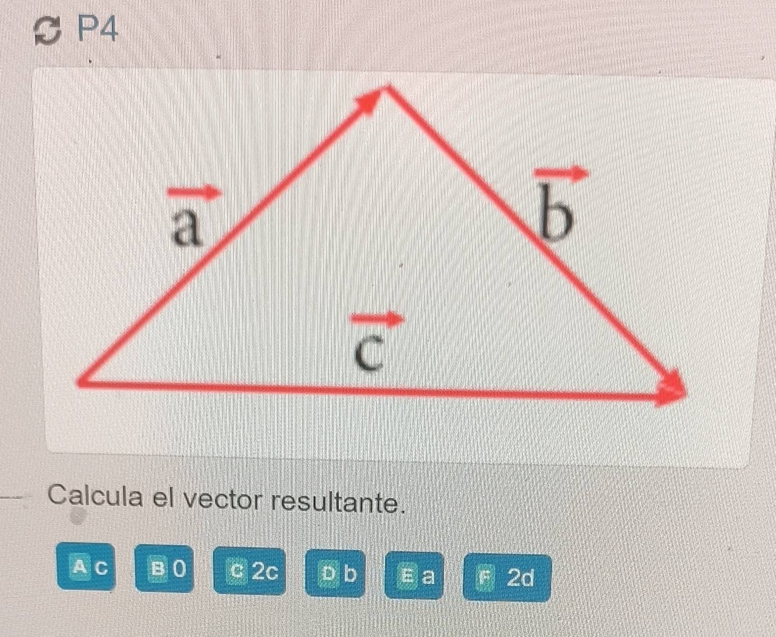 SP4 
Calcula el vector resultante. 
0 
C c 2c D b 2d
a