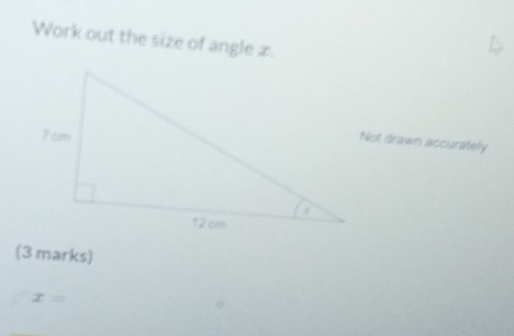 Work out the size of angle z. 
Not drawn accurately 
(3 marks)
x=