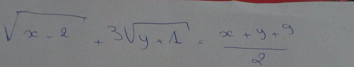 sqrt(x-2)+3sqrt(y+1)= (x+y+9)/2 