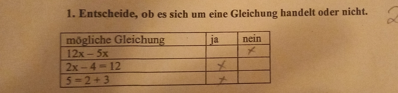 Entscheide, ob es sich um eine Gleichung handelt oder nicht.