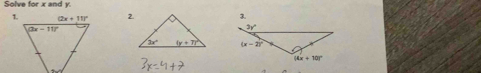 Solve for x and y.
1.
2.
3.