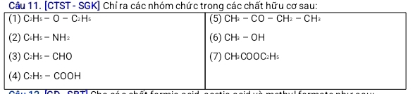 [CTST - SGK] Chỉ ra các nhóm chức trong các chất hữu cơ sau: