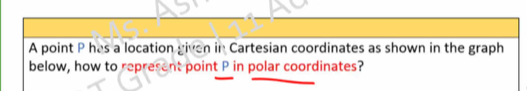 A point P has a location given in Cartesian coordinates as shown in the graph 
below, how to represent point P in polar coordinates?