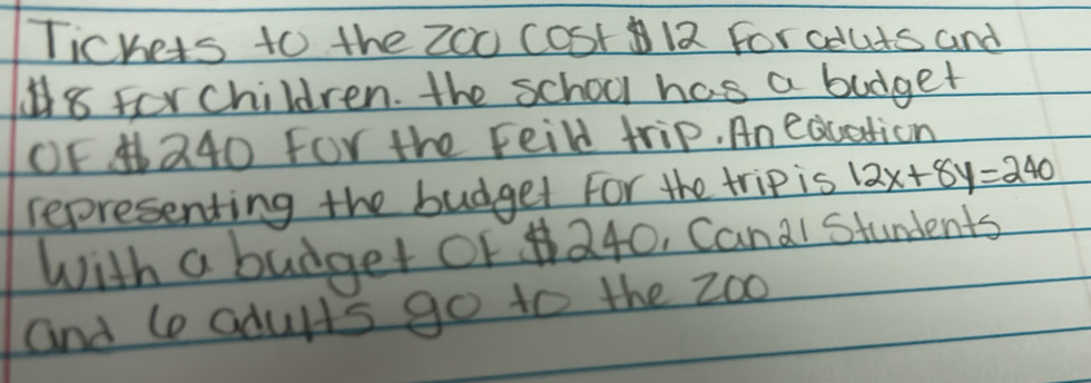 Tichets to the Zoo cost 12 for couts and N8 forchildren. the school has ...