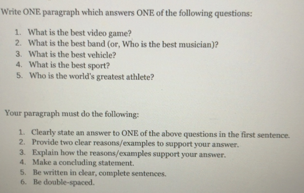 Solved: Write ONE paragraph which answers ONE of the following ...