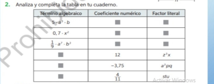 Analiza y completa la tabla en tu cuaderno.