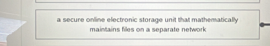 a secure online electronic storage unit that mathematically 
maintains files on a separate network