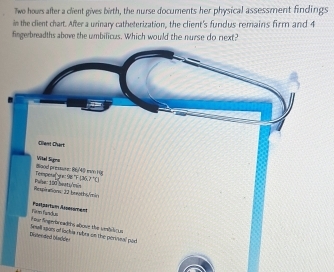 Solved: Two hours after a client gives birth, the nurse documents her ...