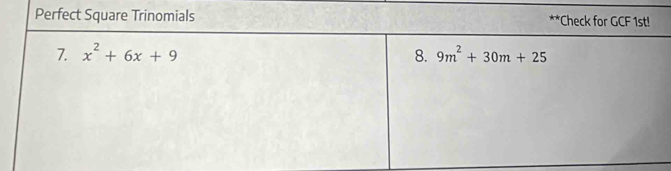 Perfect Square Trinomials