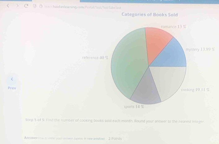 5 of 5; Find the number of cooking books sold each month. Round your answer to the nearest integer. 
Answer How to enter your answer (opens in new window) 2 Points