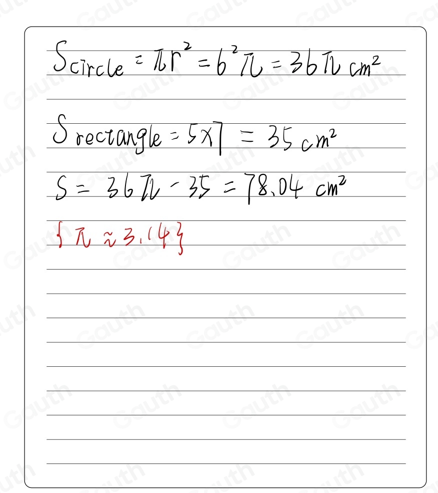 Solved: A7cm* 5cm rectangle sits inside a circle with radius of 6 cm ...