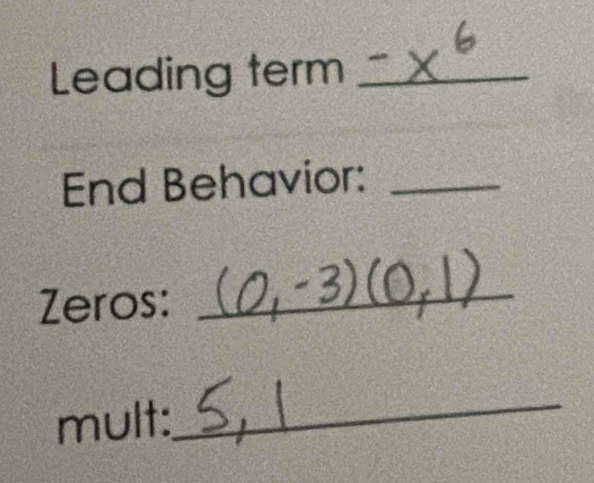 Leading term_ 
End Behavior:_ 
Zeros:_ 
mult: 
_