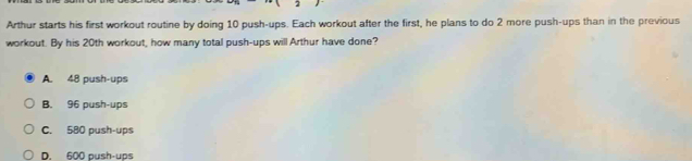 Arthur starts his first workout routine by doing 10 push-ups. Each ...
