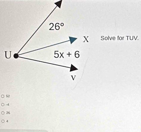 Solve for TUV.
52
-4
26
4