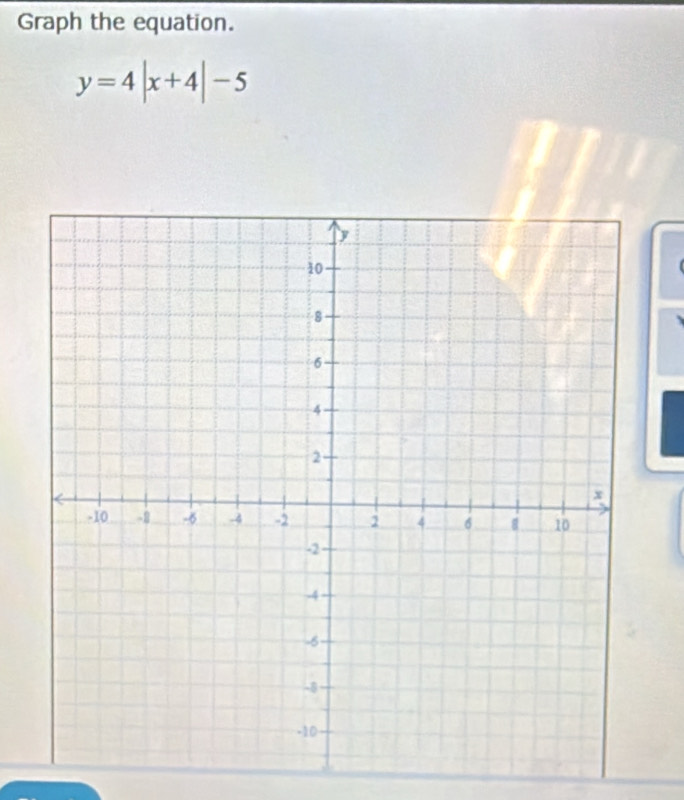 Graph the equation.
y=4|x+4|-5