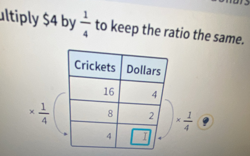 ultiply $4 by  1/4  to keep the ratio the same.
*  1/4 
*  1/4 