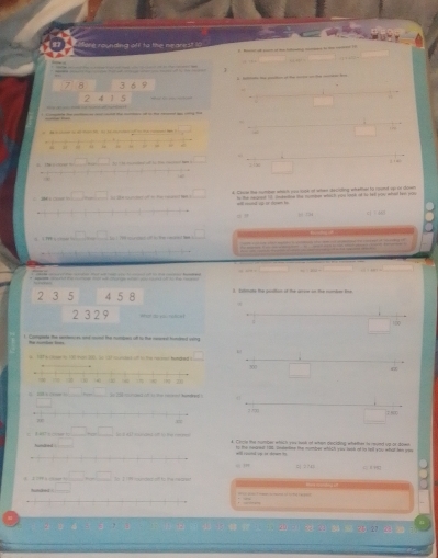 We rounding ofl to tise neare s        —
r= □ 
7 8 3 6 5
[]^
2 4 1 5
□ 
— -— —~— — — __-
—  ——-- frac 1□^(-frac 1)m. .
□  □.
,... □ S t    at   tce we t ndw o 
ts the depued ff undeang the mumque which pou loth at i leh pow whad ten pa
“ ” . : a
□  □
2 3 5 4 5 8         e  t   i  t    
2 3 2 9  1/100  □ 
1 Camptete the seesres and cond the nonbers ofl to the neneel hondted veing
He =rle =
□.
_ 
□ 
1  2 = □  i se mened i to toe  A Circle the mumber whichaes task of when deciding whethes is round up or down
_  to the negret ins coe the momber which you tioh of is ret you what len we
□ 2?4
④ ②2 | +          nded o to te   “ ”” =