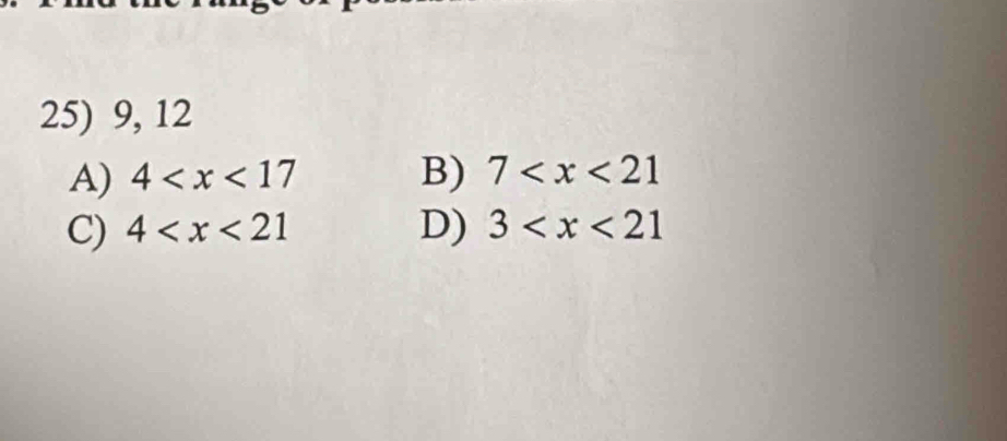 9, 12
A) 4 B) 7
C) 4 D) 3