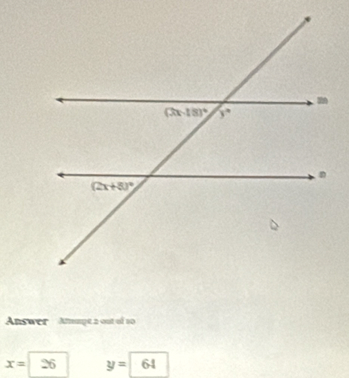 Answer ' Ammpe 2 out of 10
x=26 y=64