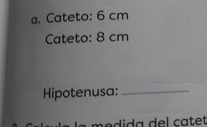 Cateto: 6 cm
Cateto: 8 cm
Hipotenusa:_